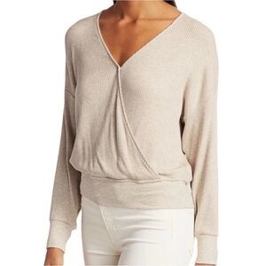 L’AGENCE Ribbed Wrap Front Sweater Oatmeal V-Neck Long Sleeve Women’s Large